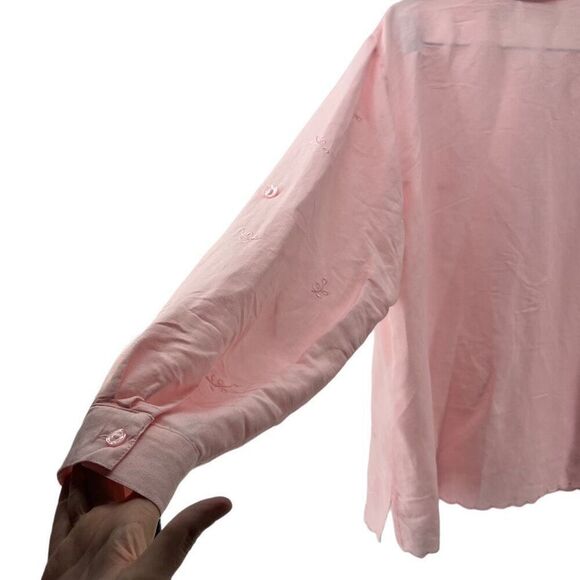 Napa Valley Embroidered Button-Up Top Long Sleeve Pink Blouse Eyelet Plus Size‎ - Picture 7 of 13